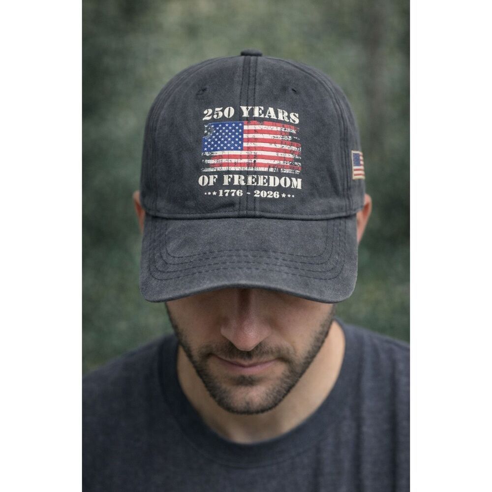 250 Years of Freedom 1776–2026 Patriotic Black Distressed USA Baseball Cap